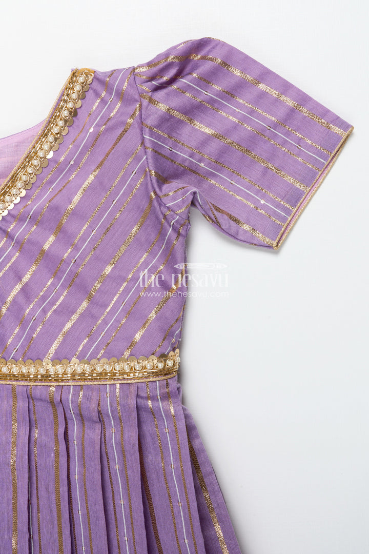The Nesavu Pattu Pavadai Traditional Pattu Pavadai for Toddler Girls for Poojas and Festive Dressing Nesavu Nesavu pattu pavadai toddler girls gold-detailed tissue silk banaras yoke