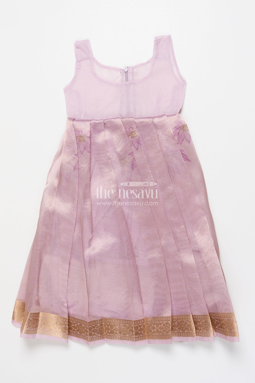 The Nesavu Pattu Pavadai Traditional Pattu Pavadai for Toddler Girls for Poojas and Festive Dressing Nesavu Nesavu pattu pavadai toddler girls gold-detailed tissue silk banaras yoke