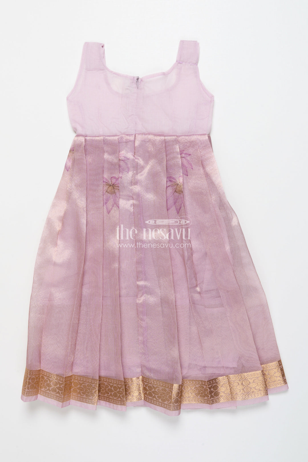 The Nesavu Pattu Pavadai Traditional Pattu Pavadai for Toddler Girls for Poojas and Festive Dressing Nesavu Nesavu pattu pavadai toddler girls gold-detailed tissue silk banaras yoke