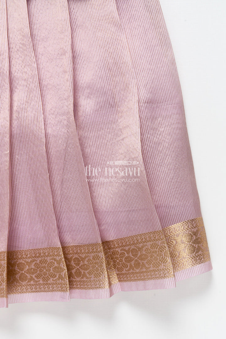 The Nesavu Pattu Pavadai Traditional Pattu Pavadai for Toddler Girls for Poojas and Festive Dressing Nesavu Nesavu pattu pavadai toddler girls gold-detailed tissue silk banaras yoke