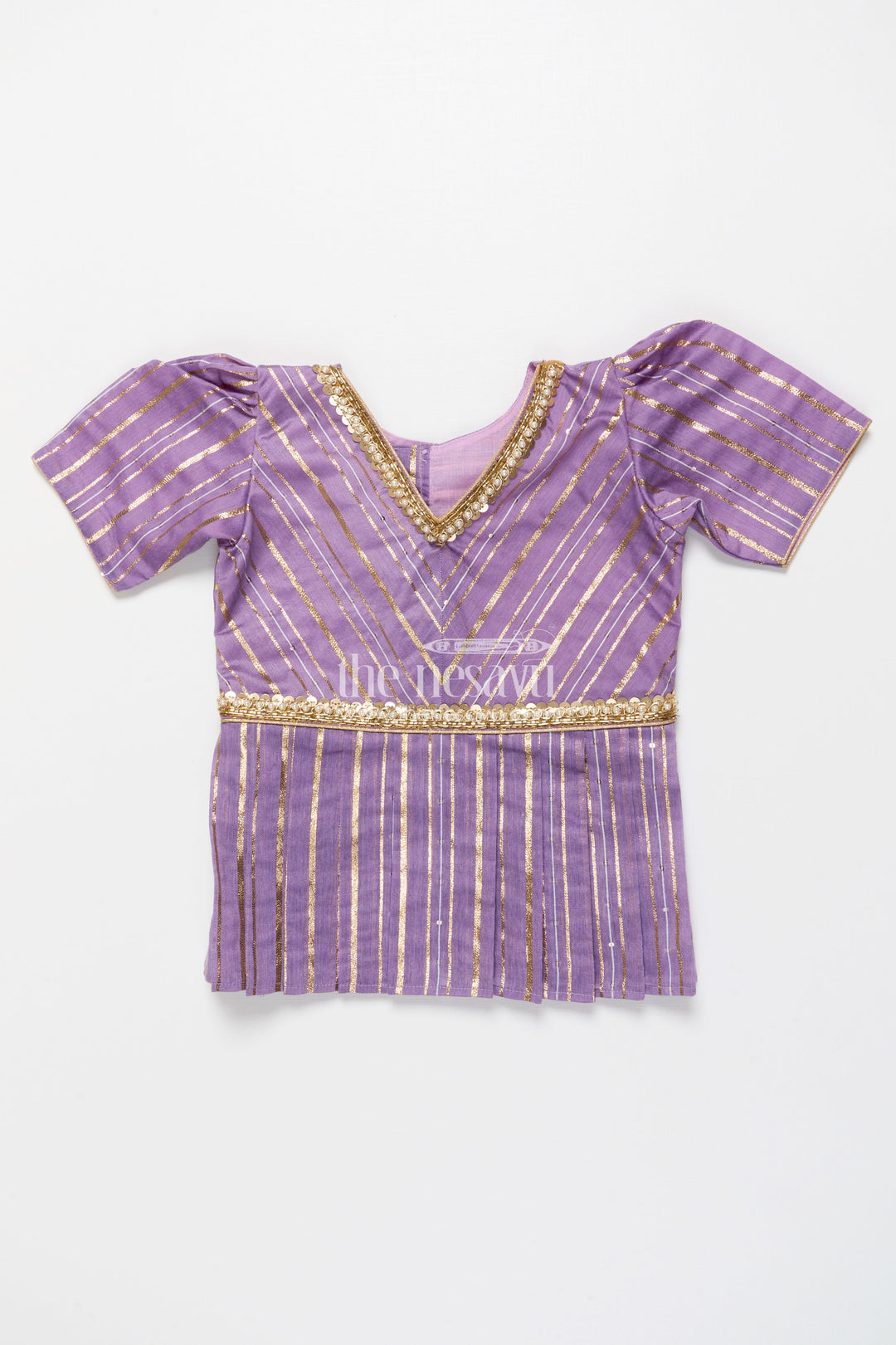 The Nesavu Pattu Pavadai Traditional Pattu Pavadai for Toddler Girls for Poojas and Festive Dressing Nesavu Nesavu pattu pavadai toddler girls gold-detailed tissue silk banaras yoke