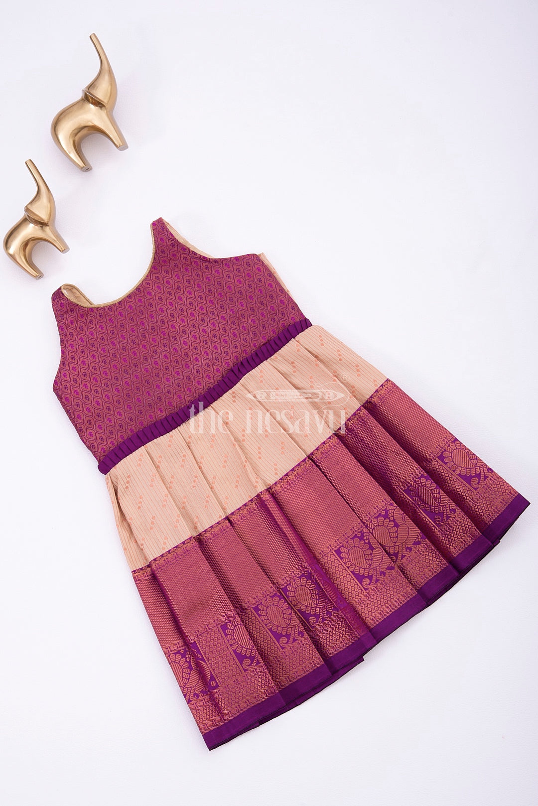 The Nesavu Girls Kanchi Silk Frock Traditional Pattu Pavadai Frock for Girls with Semi Banarasi Kanchivaram Silk Nesavu 16 (1Y) / Maroon / Style 1 SF895A-16 Nesavu Pattu Pavadai Frock for Girls with Semi Banarasi Kanchivaram Silk - Wedding & Festive Wear