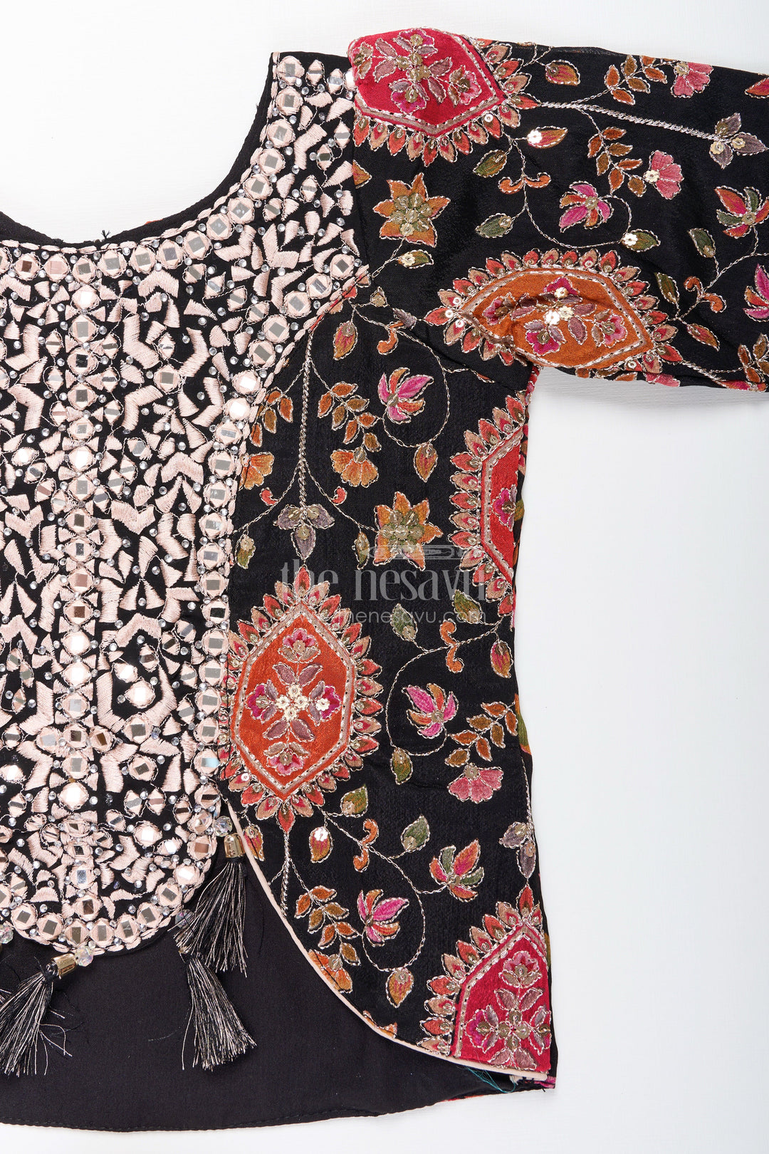 The Nesavu Girls Sharara / Plazo Set Traditional plazo set with mirror embroidery jacket for girls Nesavu Nesavu traditional plazo set mirror embroidery  best pick weddings festive wear