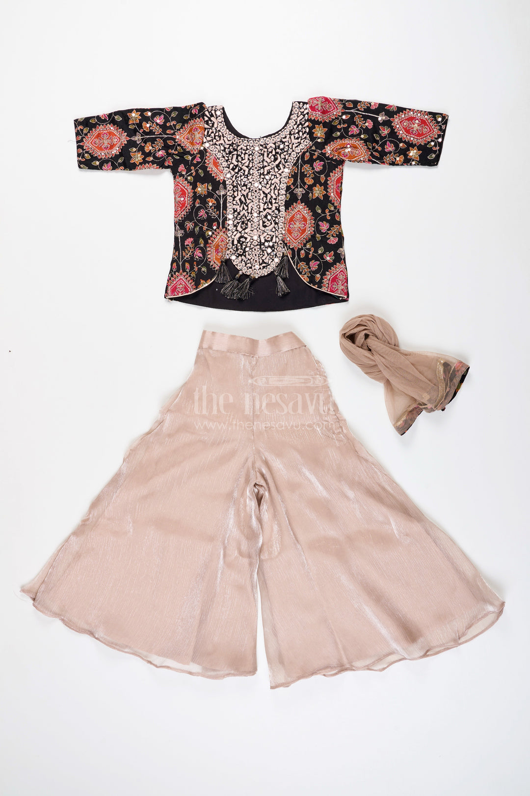 The Nesavu Girls Sharara / Plazo Set Traditional plazo set with mirror embroidery jacket for girls Nesavu Nesavu traditional plazo set mirror embroidery  best pick weddings festive wear