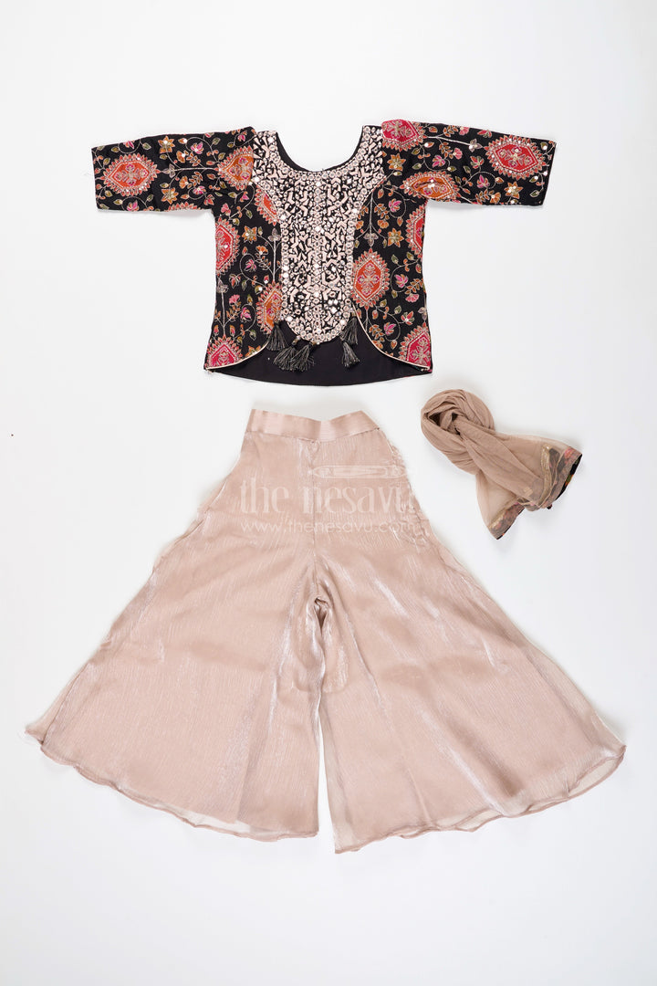 The Nesavu Girls Sharara / Plazo Set Traditional plazo set with mirror embroidery jacket for girls Nesavu Nesavu traditional plazo set mirror embroidery  best pick weddings festive wear