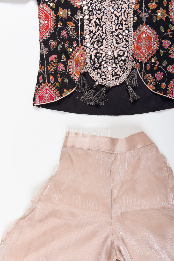 The Nesavu Girls Sharara / Plazo Set Traditional plazo set with mirror embroidery jacket for girls Nesavu Nesavu traditional plazo set mirror embroidery  best pick weddings festive wear