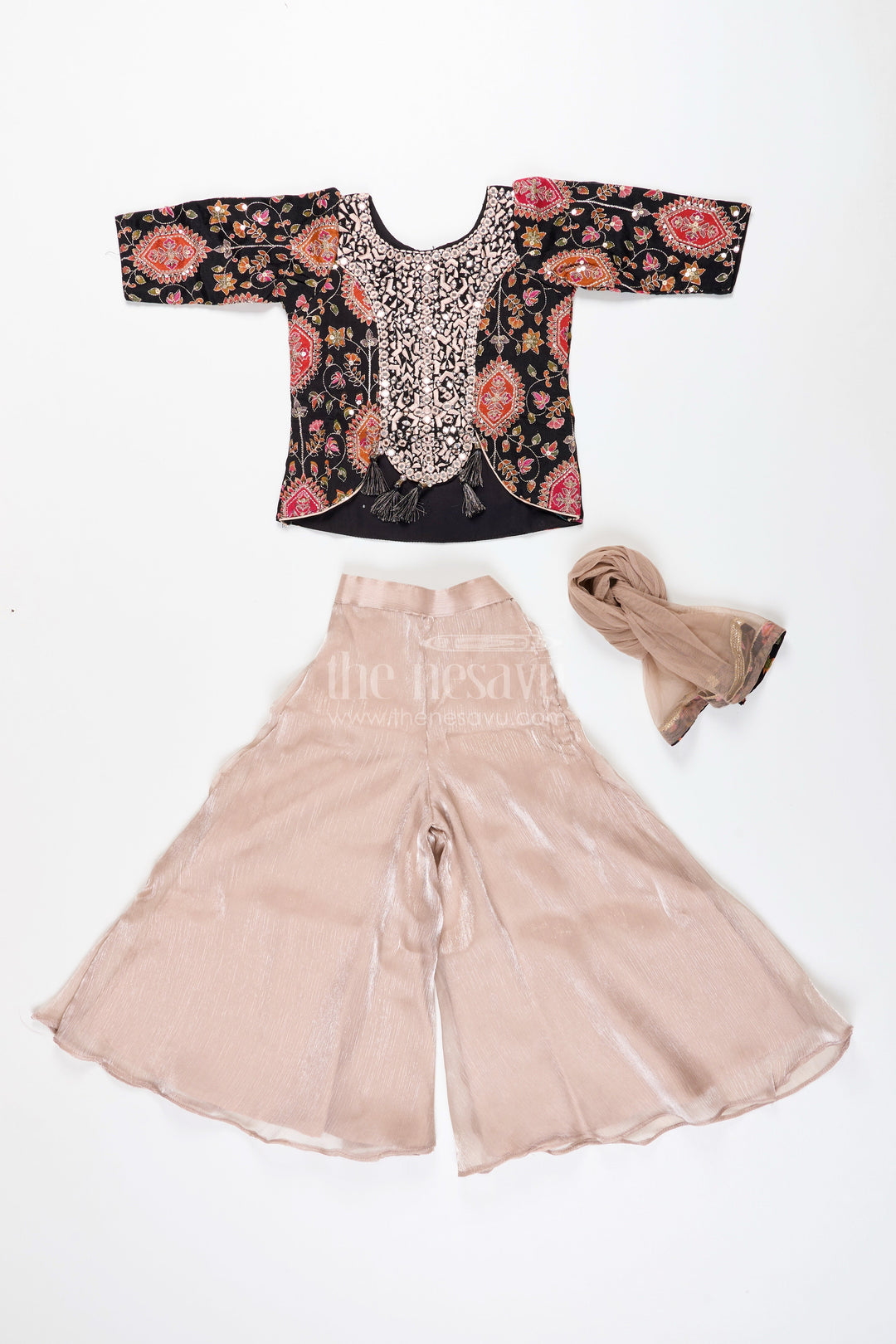 The Nesavu Girls Sharara / Plazo Set Traditional plazo set with mirror embroidery jacket for girls Nesavu Nesavu traditional plazo set mirror embroidery  best pick weddings festive wear