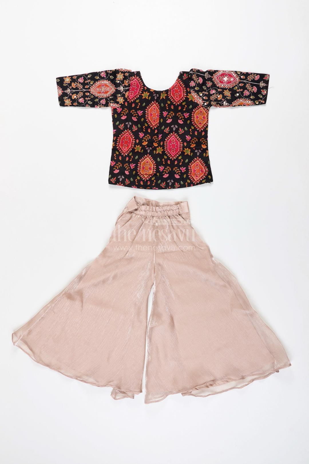 The Nesavu Girls Sharara / Plazo Set Traditional plazo set with mirror embroidery jacket for girls Nesavu Nesavu traditional plazo set mirror embroidery  best pick weddings festive wear