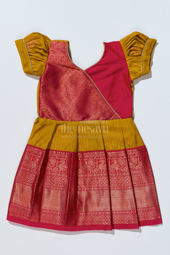 The Nesavu Girls Kanchi Silk Frock Traditional Red Silk Frock for Girls with Kanchipuram Blended Silk and Elegant Zari Border Nesavu 16 (1Y) / Red / Style 1 SF816DA-16 Traditional Red Silk Frock Girls Kanchipuram Blended Silk Zari Border | The Nesavu