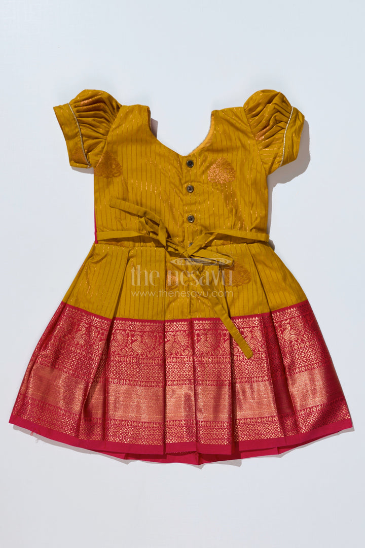 The Nesavu Girls Kanchi Silk Frock Traditional Red Silk Frock for Girls with Kanchipuram Blended Silk and Elegant Zari Border Nesavu Traditional Red Silk Frock Girls Kanchipuram Blended Silk Zari Border | The Nesavu