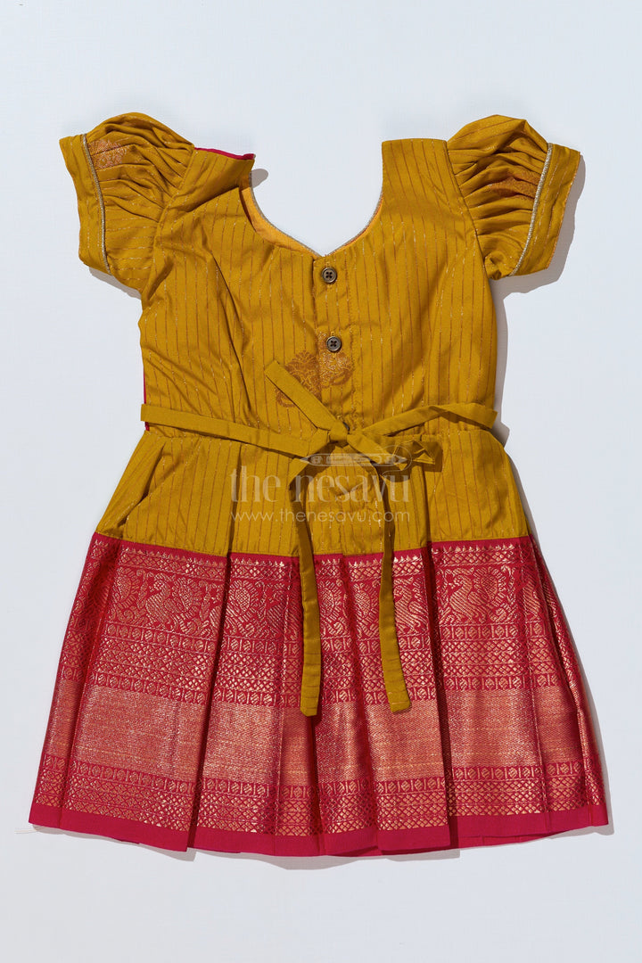 The Nesavu Girls Kanchi Silk Frock Traditional Red Silk Frock for Girls with Kanchipuram Blended Silk and Elegant Zari Border Nesavu Traditional Red Silk Frock Girls Kanchipuram Blended Silk Zari Border | The Nesavu