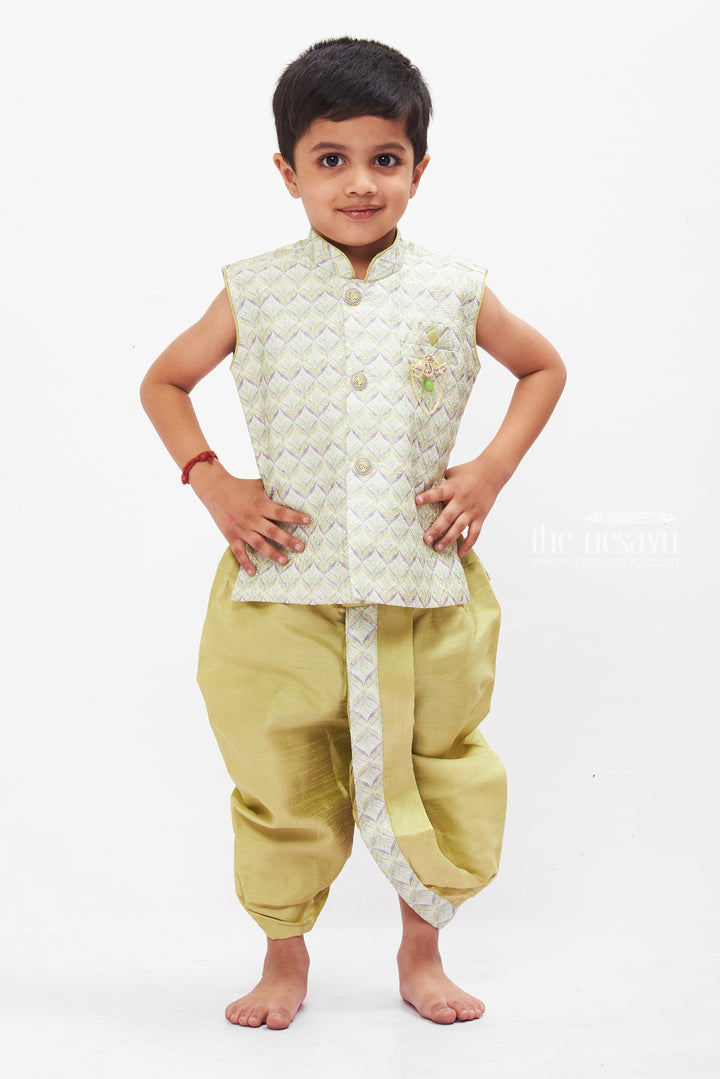 The Nesavu Boys Dothi Set Traditional Silk Dhoti Kurta Set for Boys - Classic Elegance in Ethnic Wear Nesavu 12 (3M) / Green BES507A-12 Boys Elegant Dhoti Kurta Set | Traditional & Modern Ethnic Wear for Kids | The Nesavu