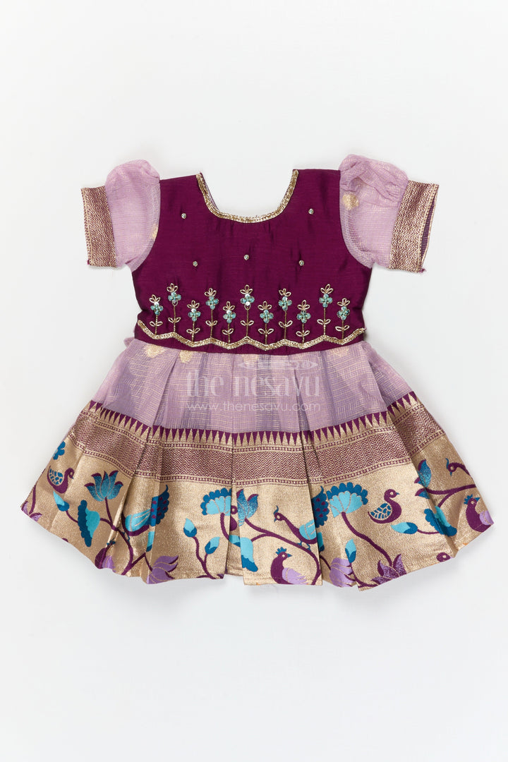 The Nesavu Silk Frock Traditional Silk Frock for Baby Girls’ Naming Ceremony and Festive Events Nesavu 16 (1Y) / Maroon / Silk Blend SF1125C-16 Nesavu silk frock for baby girls with zari border – perfect for naming ceremonies and festive functions