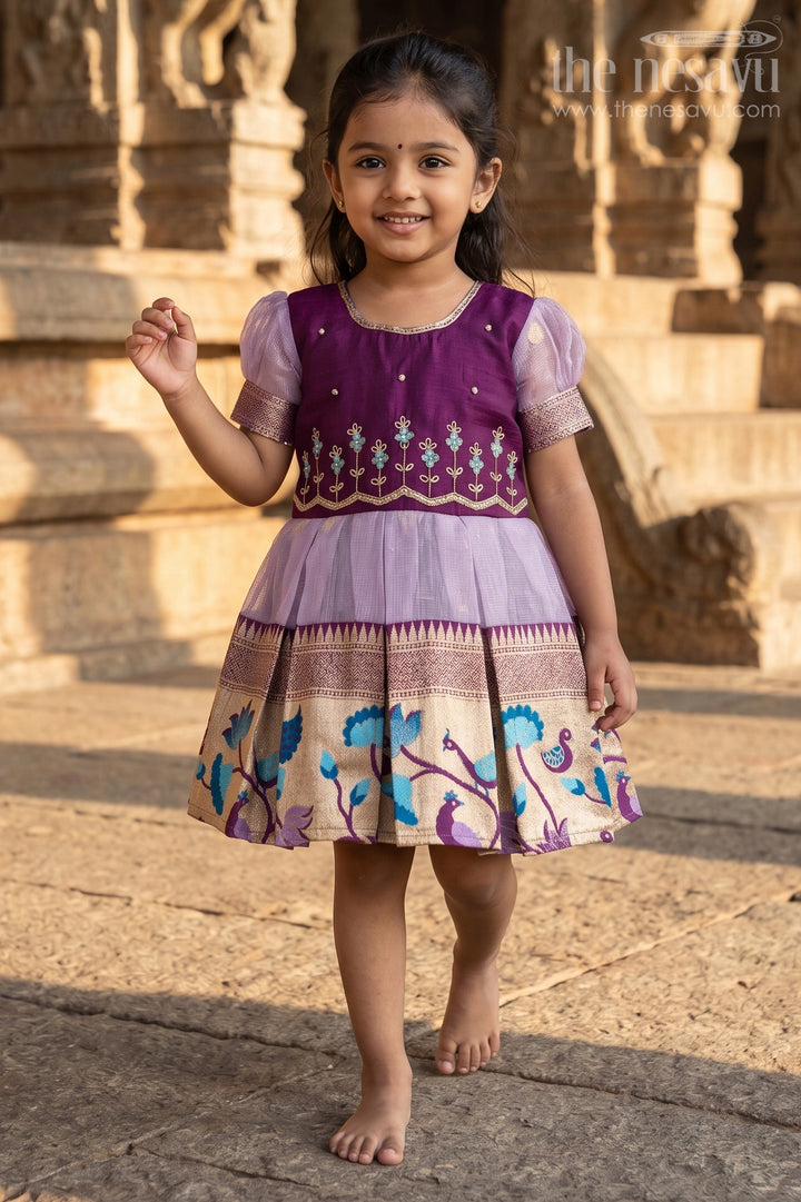 The Nesavu Silk Frock Traditional Silk Frock for Baby Girls’ Naming Ceremony and Festive Events Nesavu 16 (1Y) / Maroon / Silk Blend SF1125C-16 Nesavu silk frock for baby girls with zari border – perfect for naming ceremonies and festive functions