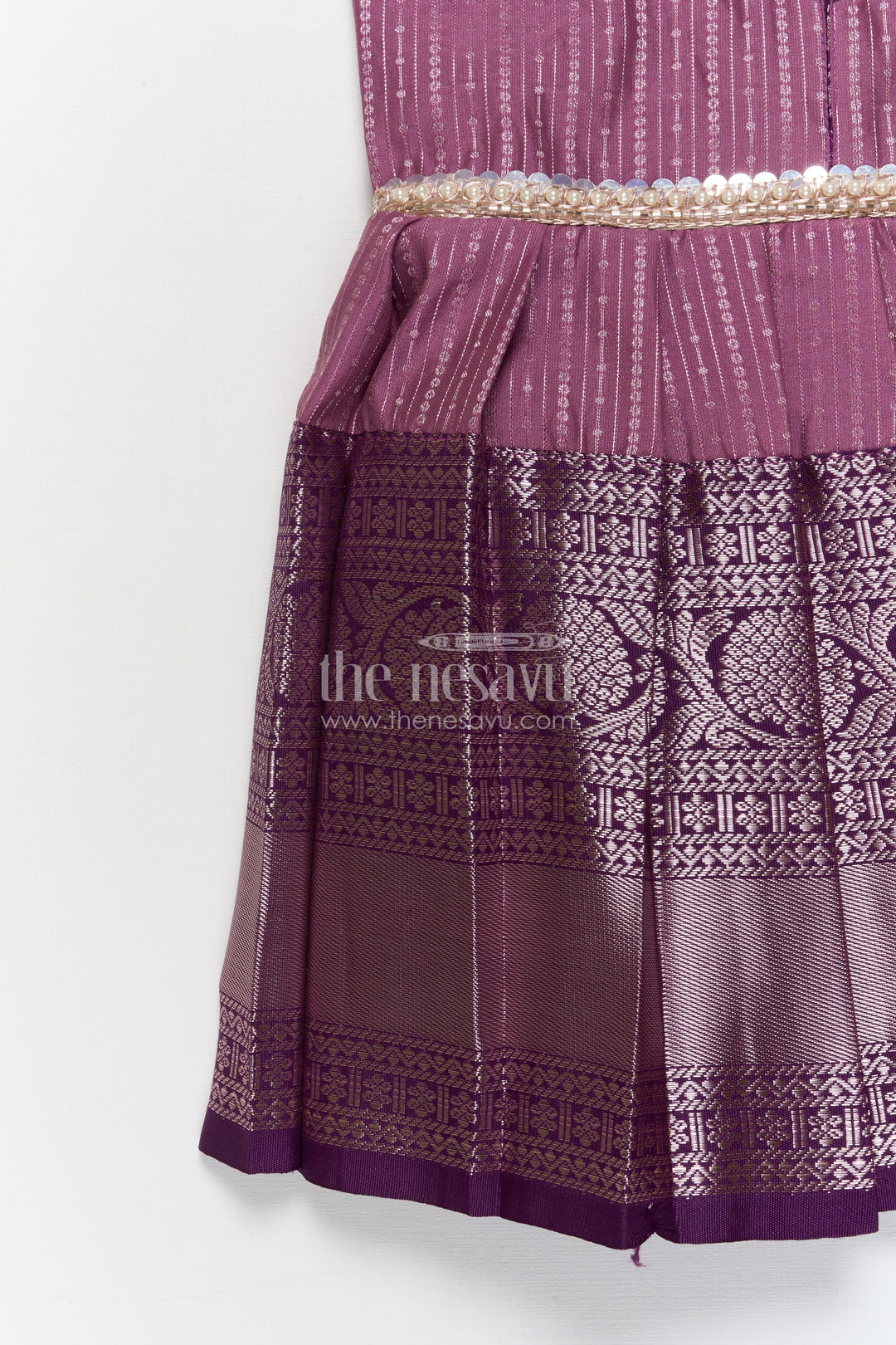 The Nesavu Girls Kanchi Silk Frock Traditional Silk Frock for Girls for Weddings and Cultural Events Nesavu Nesavu traditional silk frock for girls with zari woven skirt and collar for festive occasions