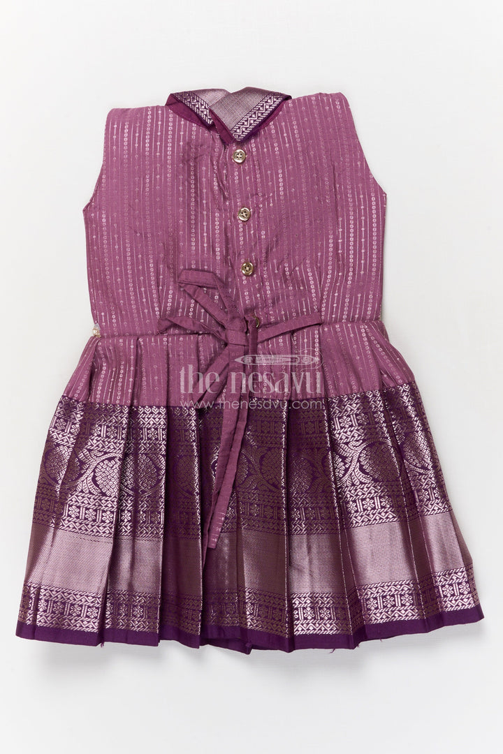 The Nesavu Girls Kanchi Silk Frock Traditional Silk Frock for Girls for Weddings and Cultural Events Nesavu Nesavu traditional silk frock for girls with zari woven skirt and collar for festive occasions