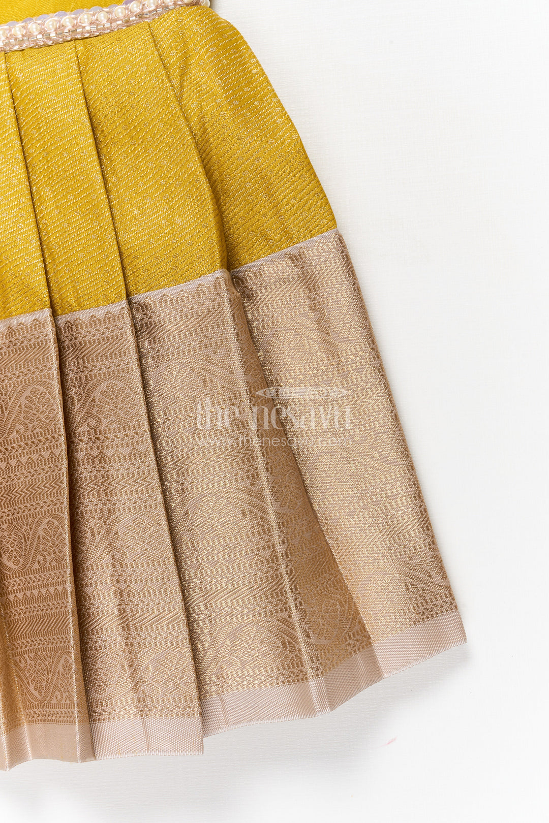 The Nesavu Girls Kanchi Silk Frock Traditional Silk Frock for Girls for Weddings and Milestone Occasions Nesavu Nesavu traditional silk frock for girls with pleated zari skirt and collar – ideal for weddings and birthdays