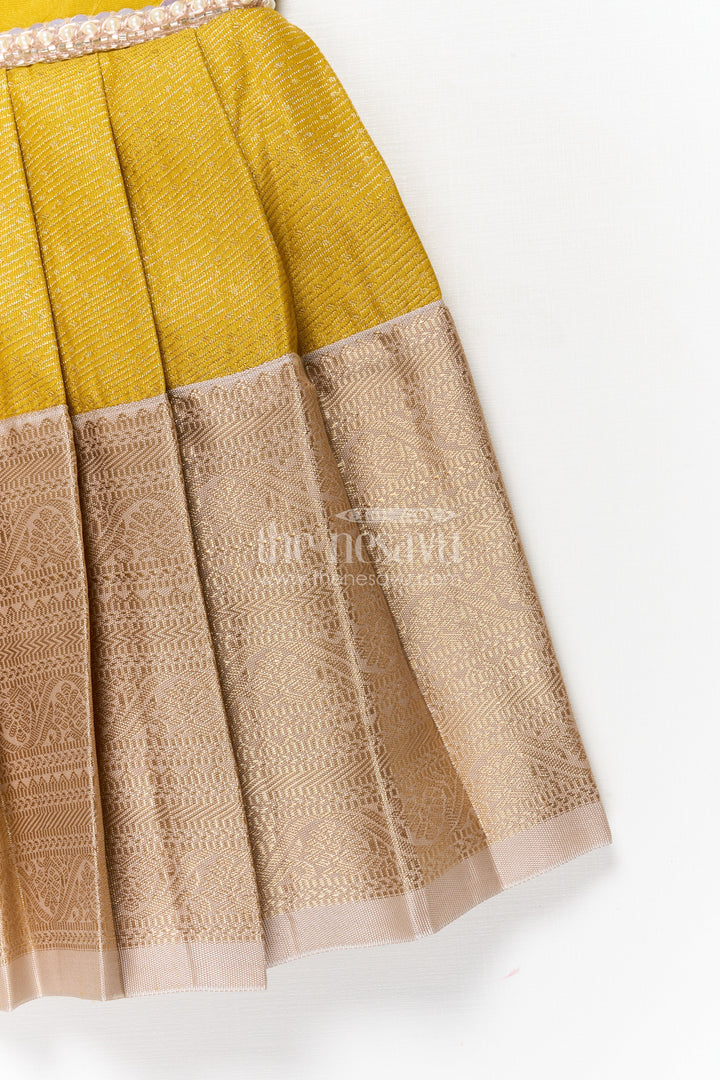 The Nesavu Girls Kanchi Silk Frock Traditional Silk Frock for Girls for Weddings and Milestone Occasions Nesavu Nesavu traditional silk frock for girls with pleated zari skirt and collar – ideal for weddings and birthdays