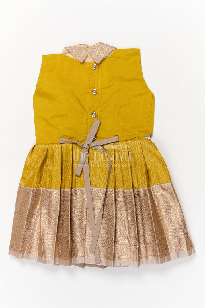 The Nesavu Girls Kanchi Silk Frock Traditional Silk Frock for Girls for Weddings and Milestone Occasions Nesavu Nesavu traditional silk frock for girls with pleated zari skirt and collar – ideal for weddings and birthdays