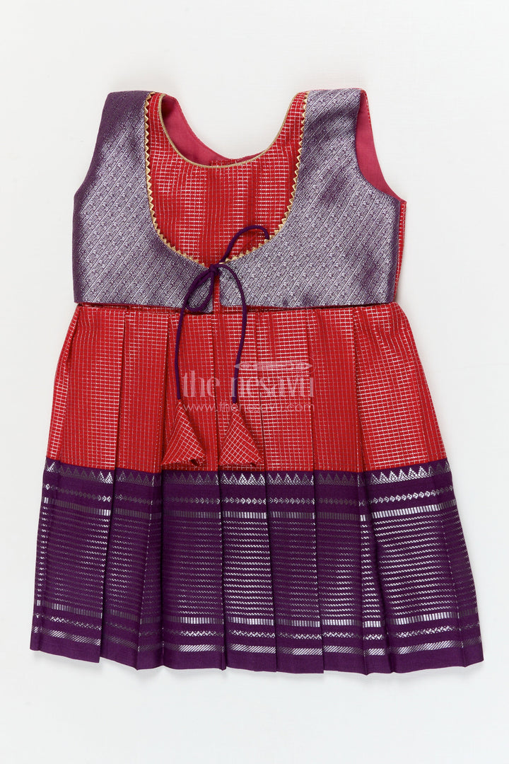 The Nesavu Girls Kanchi Silk Frock Traditional Silk Frock for Toddler Girls with Arani Saree Style Detailing Nesavu 10 (NB) / Orange / style 1 KSF002AA-10 Nesavu toddler girl traditional silk frock inspired by Arani sarees for festive celebrations