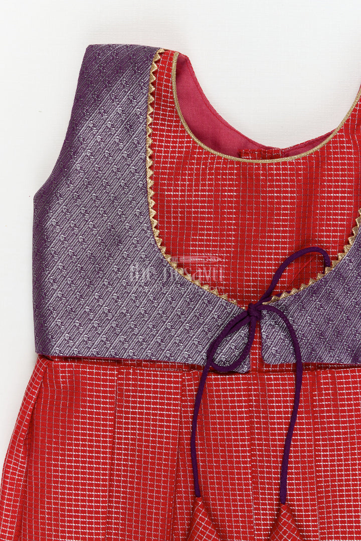 The Nesavu Girls Kanchi Silk Frock Traditional Silk Frock for Toddler Girls with Arani Saree Style Detailing Nesavu Nesavu toddler girl traditional silk frock inspired by Arani sarees for festive celebrations