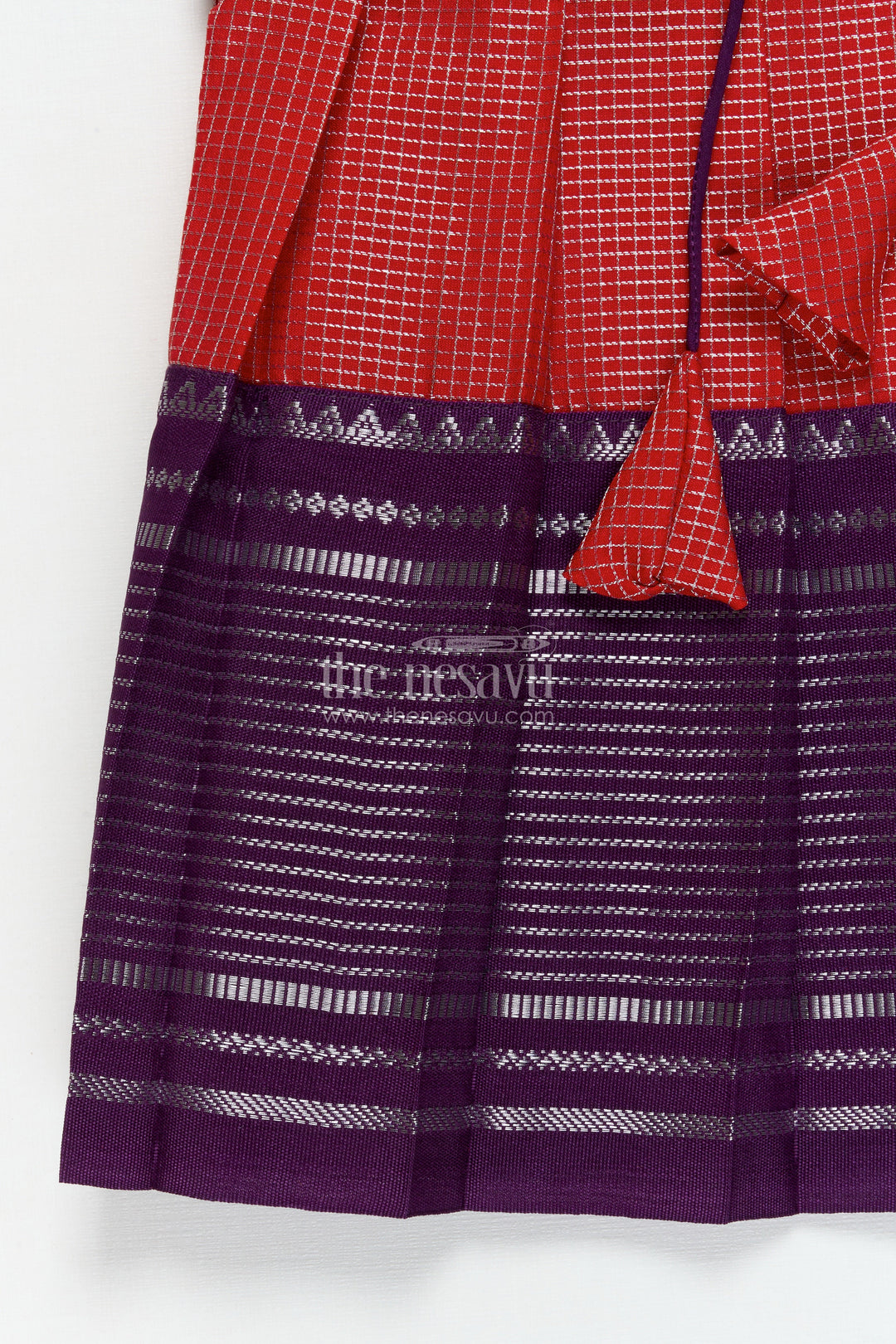 The Nesavu Girls Kanchi Silk Frock Traditional Silk Frock for Toddler Girls with Arani Saree Style Detailing Nesavu Nesavu toddler girl traditional silk frock inspired by Arani sarees for festive celebrations