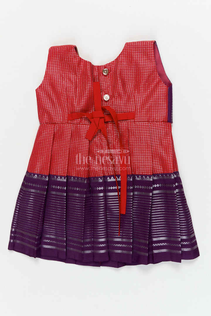 The Nesavu Girls Kanchi Silk Frock Traditional Silk Frock for Toddler Girls with Arani Saree Style Detailing Nesavu Nesavu toddler girl traditional silk frock inspired by Arani sarees for festive celebrations