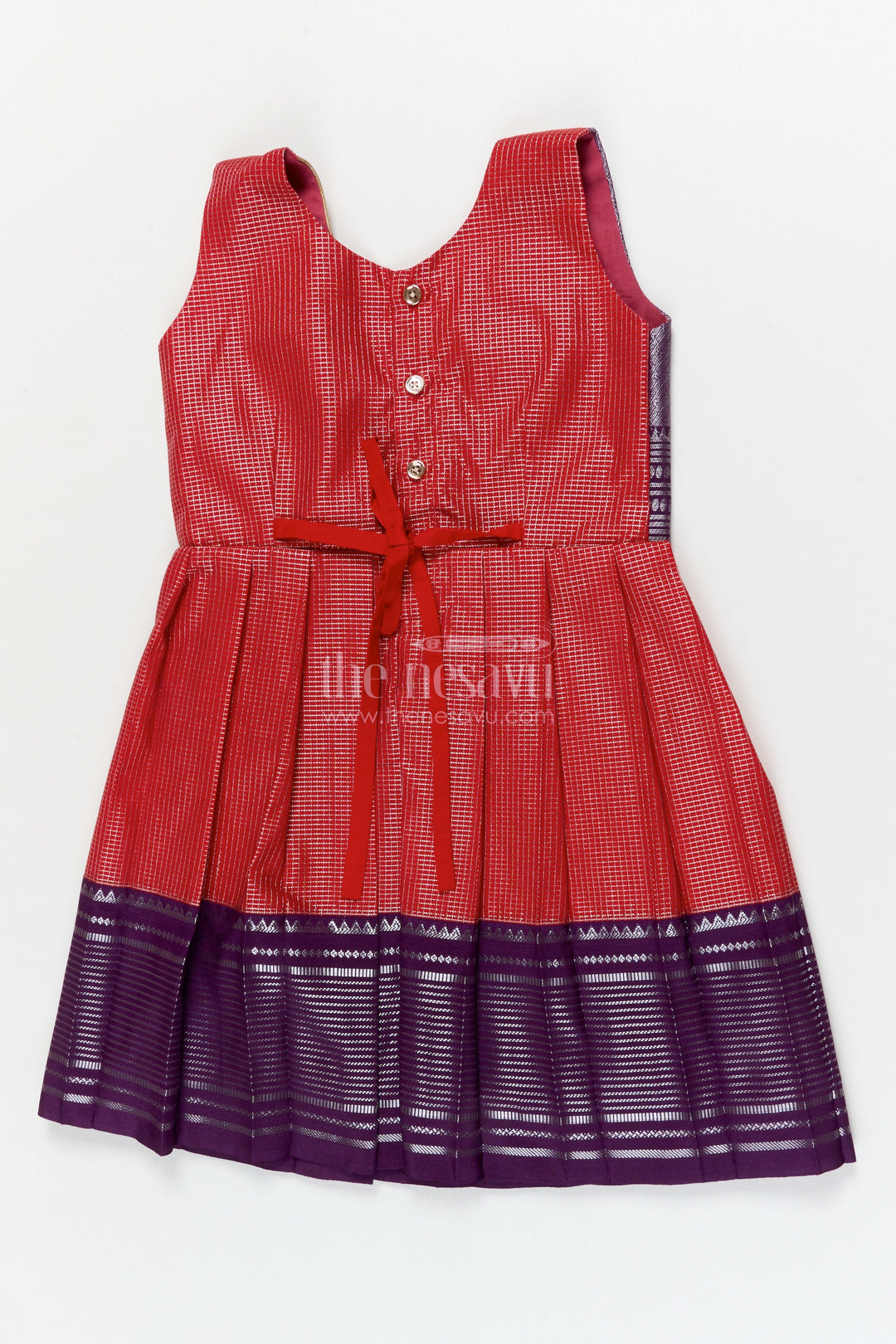 The Nesavu Girls Kanchi Silk Frock Traditional Silk Frock for Toddler Girls with Arani Saree Style Detailing Nesavu Nesavu toddler girl traditional silk frock inspired by Arani sarees for festive celebrations