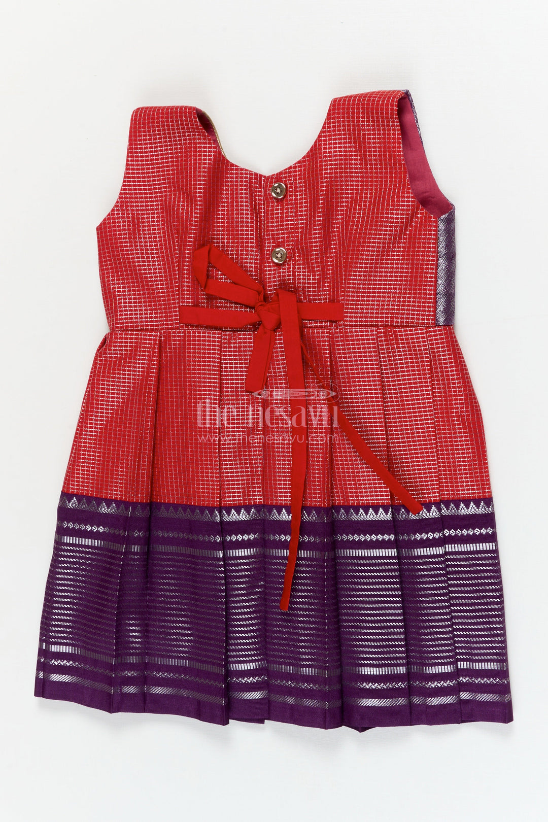 The Nesavu Girls Kanchi Silk Frock Traditional Silk Frock for Toddler Girls with Arani Saree Style Detailing Nesavu Nesavu toddler girl traditional silk frock inspired by Arani sarees for festive celebrations