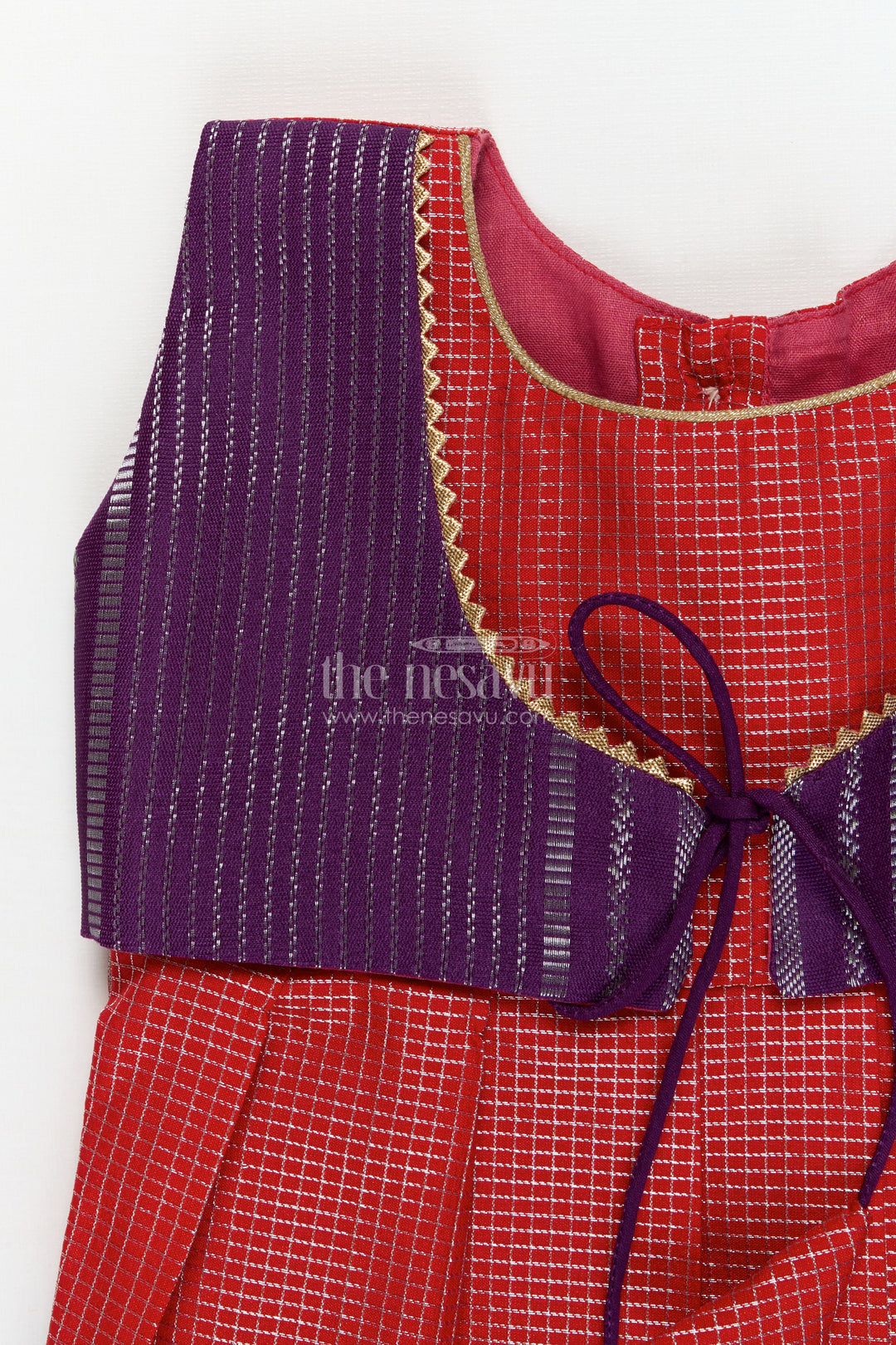 The Nesavu Girls Kanchi Silk Frock Traditional Silk Frock for Toddler Girls with Arani Saree Style Detailing Nesavu Nesavu toddler girl traditional silk frock inspired by Arani sarees for festive celebrations