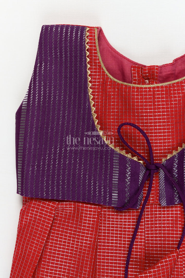 The Nesavu Girls Kanchi Silk Frock Traditional Silk Frock for Toddler Girls with Arani Saree Style Detailing Nesavu Nesavu toddler girl traditional silk frock inspired by Arani sarees for festive celebrations