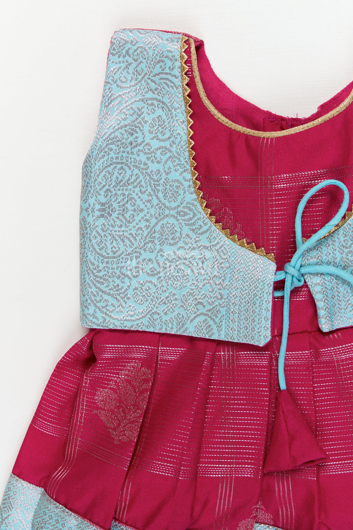 The Nesavu Girls Kanchi Silk Frock Traditional Silk Frock for Toddler Girls with Kanchivaram Inspired Zari Craftsmanship Nesavu Nesavu toddler girl silk frock with Kanchivaram inspired zari pleats and festive jacquard yoke