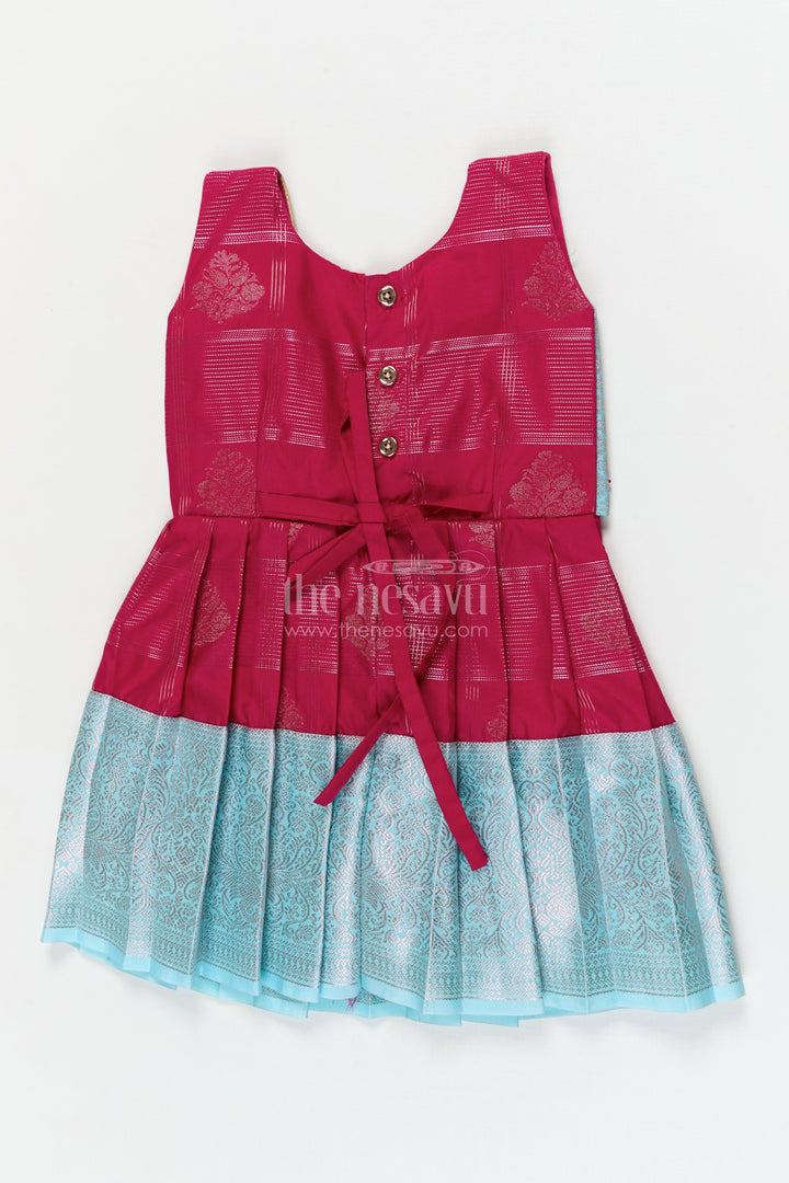 The Nesavu Girls Kanchi Silk Frock Traditional Silk Frock for Toddler Girls with Kanchivaram Inspired Zari Craftsmanship Nesavu Nesavu toddler girl silk frock with Kanchivaram inspired zari pleats and festive jacquard yoke