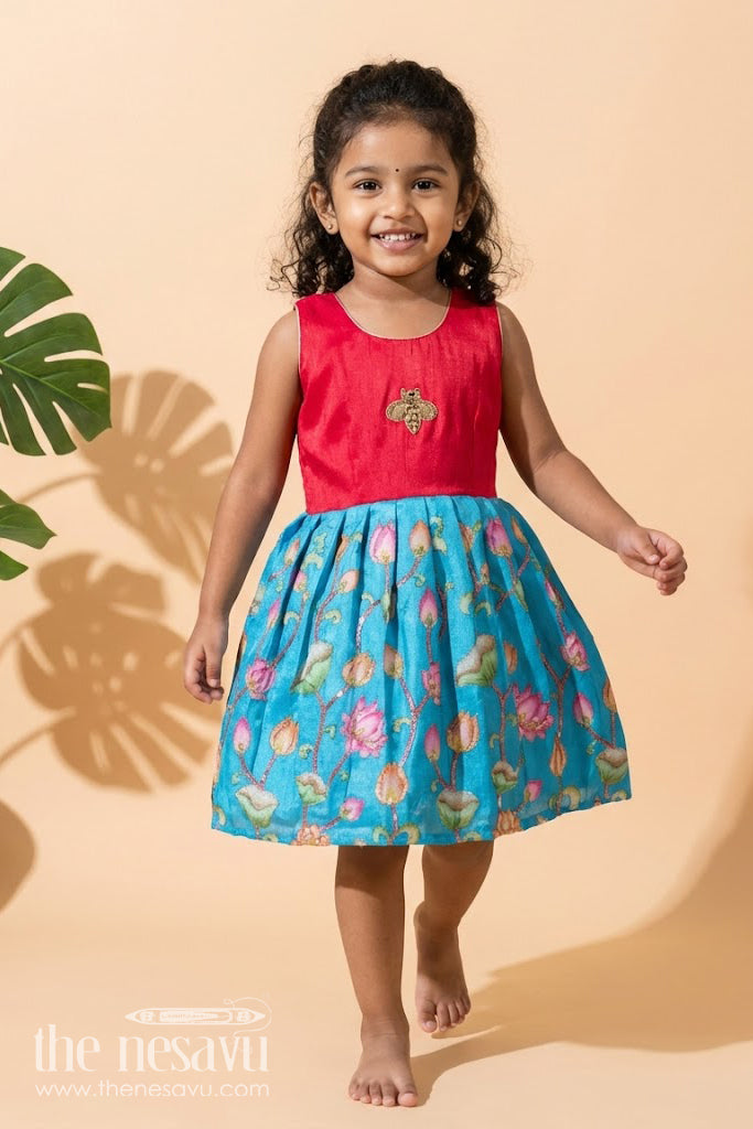 The Nesavu Silk Frock Traditional Silk Frock for Toddler Girls with Raw Silk Yoke Nesavu 20 (3Y) / Red SF1071B-20 Nesavu toddler silk frock Banaras skirt raw silk yoke festive ethnic occasions