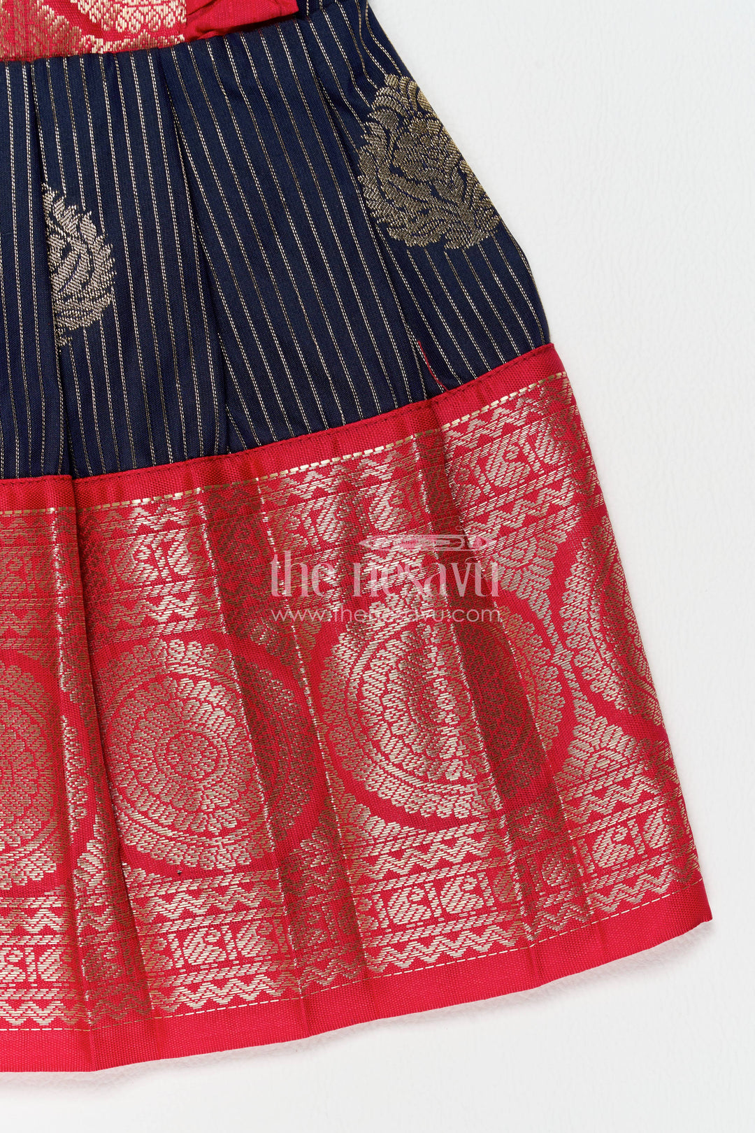 The Nesavu Girls Kanchi Silk Frock Traditional Silk Frock in Blue for Celebrations and Photos Nesavu Nesavu Traditional Silk Frock With Jacquard Weave For Weddings