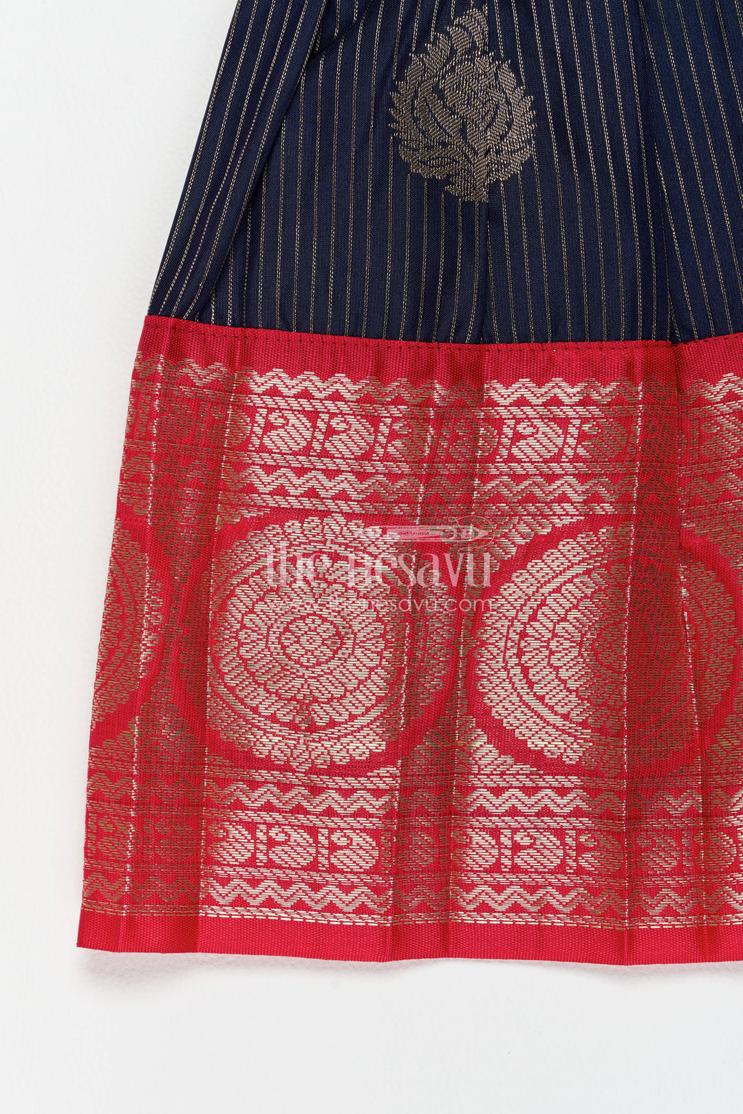 The Nesavu Girls Kanchi Silk Frock Traditional Silk Frock in Blue for Celebrations and Photos Nesavu Nesavu Traditional Silk Frock With Jacquard Weave For Weddings