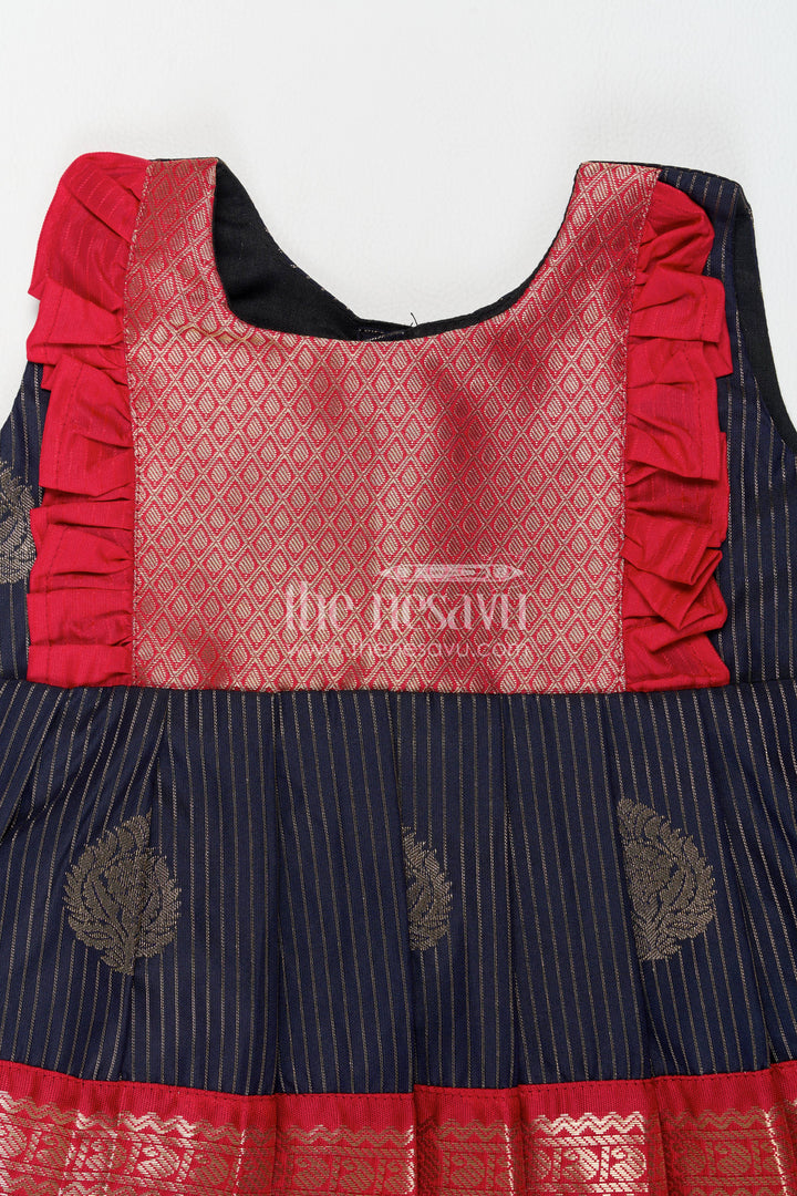 The Nesavu Girls Kanchi Silk Frock Traditional Silk Frock in Blue for Celebrations and Photos Nesavu Nesavu Traditional Silk Frock With Jacquard Weave For Weddings