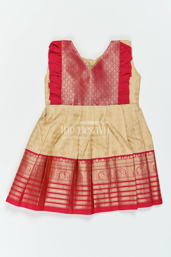 The Nesavu Girls Kanchi Silk Frock Traditional Silk Frock in Gold for Celebration Styling Nesavu 12 (3M) / Gold / Silk Blend KSF098CA-12 Nesavu Traditional Silk Frock In Gold For Celebration Styling KSF098CA-12