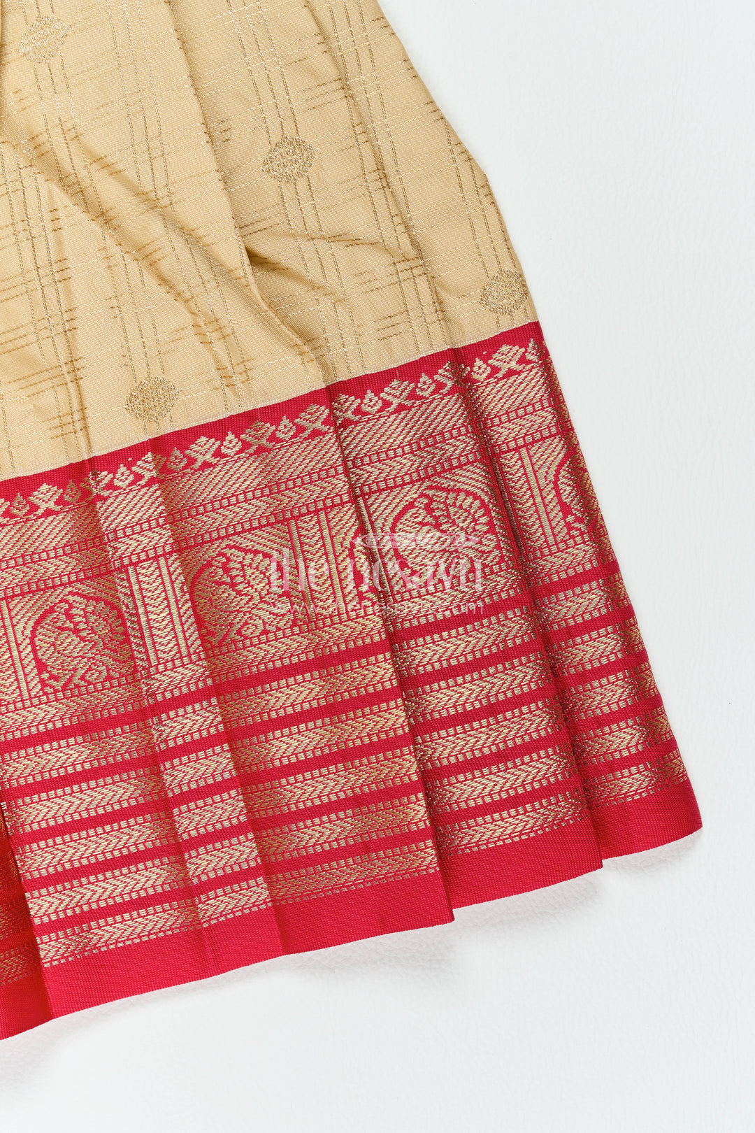 The Nesavu Girls Kanchi Silk Frock Traditional Silk Frock in Gold for Celebration Styling Nesavu Nesavu Traditional Silk Frock In Gold For Celebration Styling