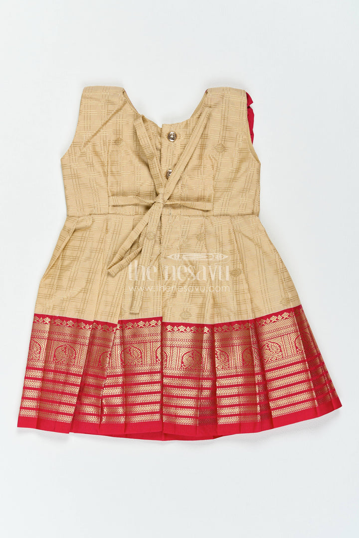 The Nesavu Girls Kanchi Silk Frock Traditional Silk Frock in Gold for Celebration Styling Nesavu Nesavu Traditional Silk Frock In Gold For Celebration Styling