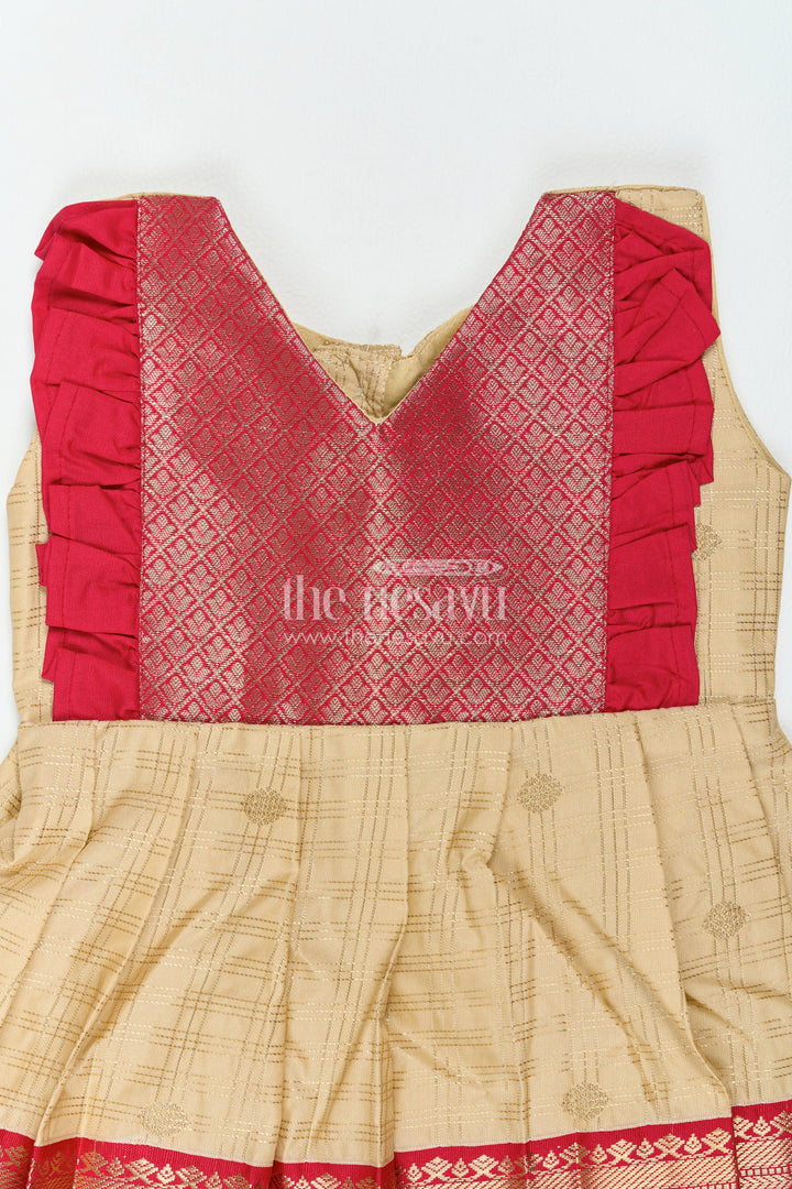 The Nesavu Girls Kanchi Silk Frock Traditional Silk Frock in Gold for Celebration Styling Nesavu Nesavu Traditional Silk Frock In Gold For Celebration Styling