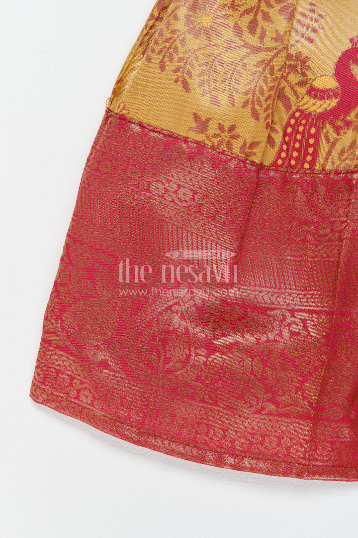 The Nesavu Girls Kanchi Silk Frock Traditional Silk Frock in Gold for Celebrations and Photos Nesavu Nesavu Traditional Silk Frock In Gold For Parties And Memorable Photos