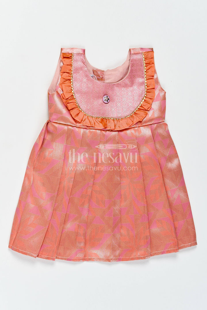 The Nesavu Girls Kanchi Silk Frock Traditional Silk Frock in Peach for Festive Gatherings Nesavu 10 (NB) / Peach / Style 3 KSF081BC-10 Nesavu Traditional Silk Frock In Peach For Festive Gatherings KSF081BC-10