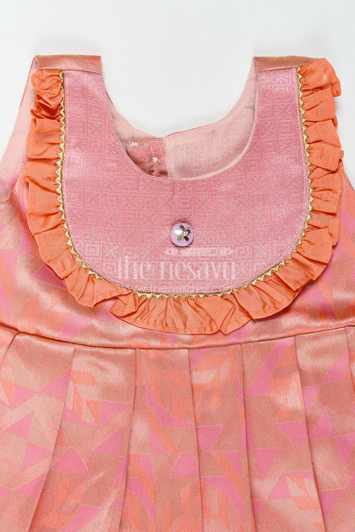 The Nesavu Girls Kanchi Silk Frock Traditional Silk Frock in Peach for Festive Gatherings Nesavu Nesavu Traditional Silk Frock In Peach For Festive Gatherings