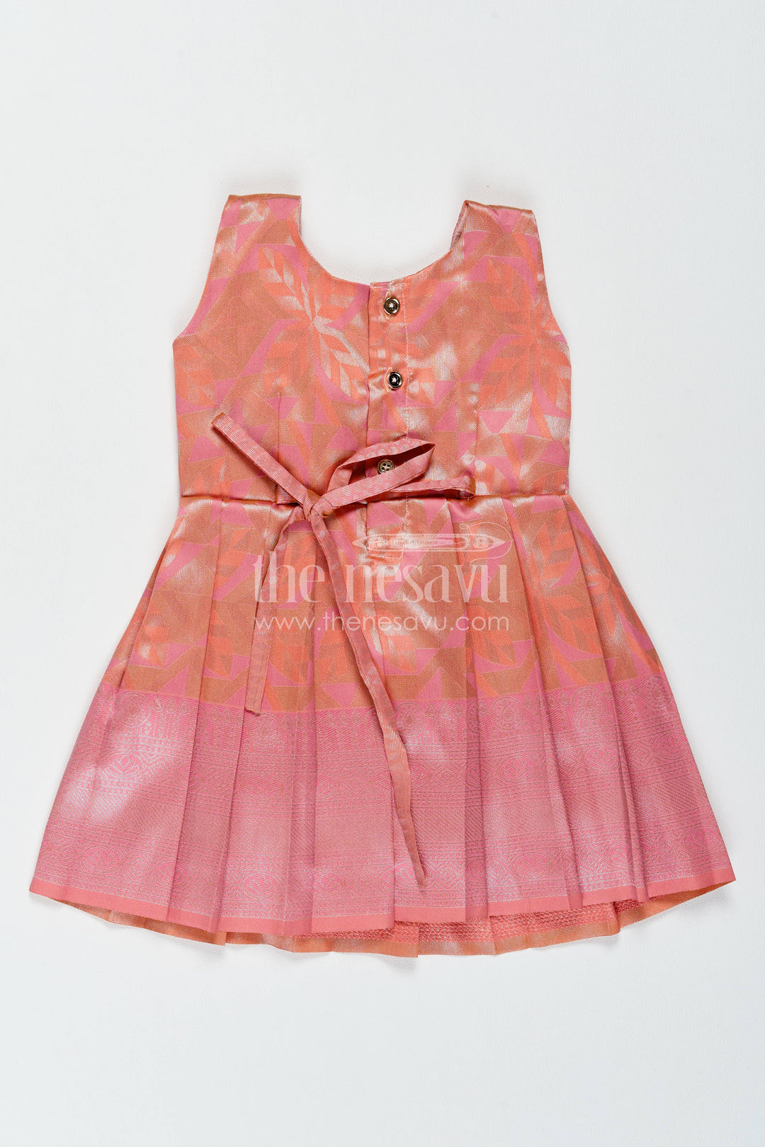 The Nesavu Girls Kanchi Silk Frock Traditional Silk Frock in Peach for Festive Gatherings Nesavu Nesavu Traditional Silk Frock In Peach For Festive Gatherings