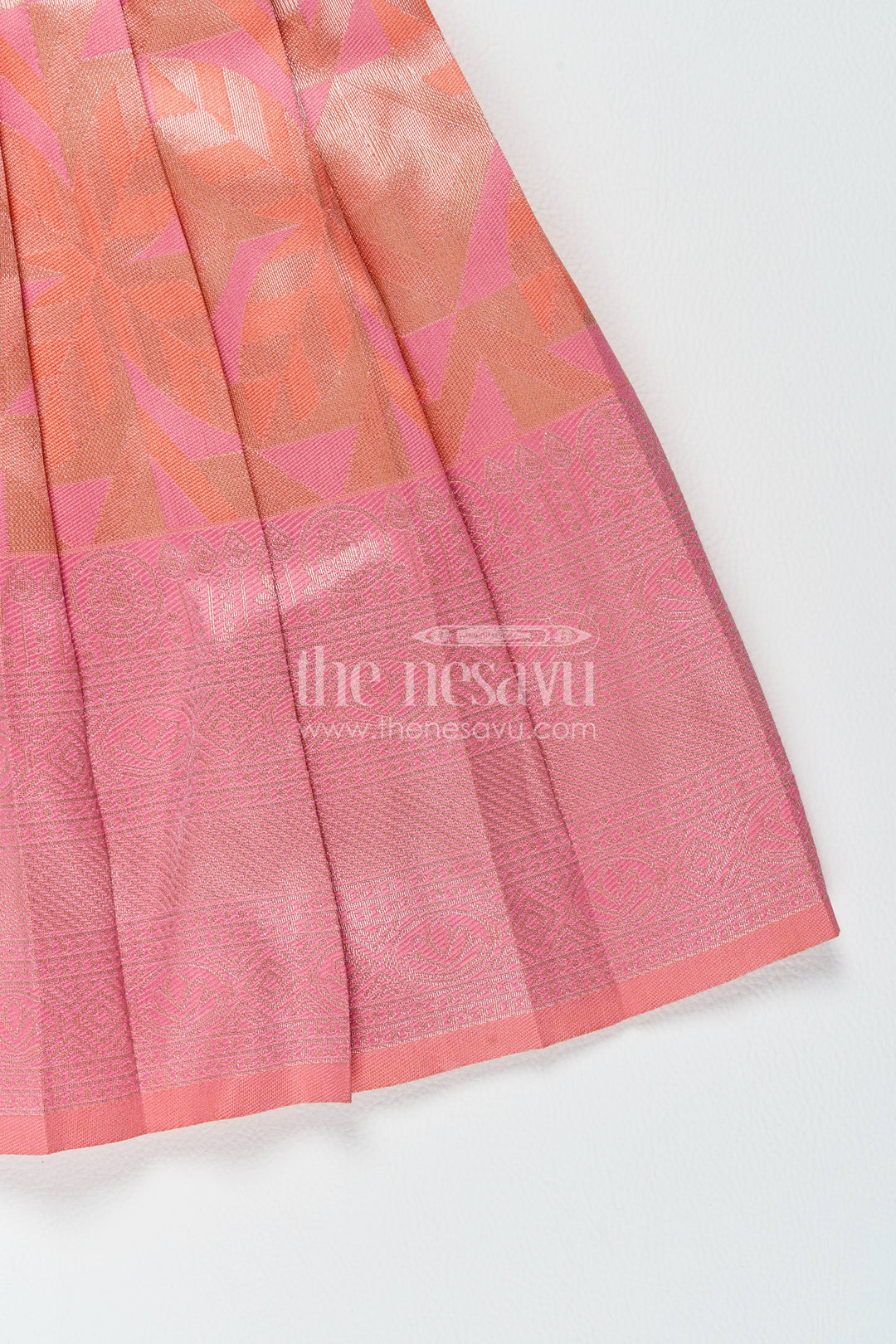 The Nesavu Girls Kanchi Silk Frock Traditional Silk Frock in Peach for Festive Gatherings Nesavu Nesavu Traditional Silk Frock In Peach For Festive Gatherings