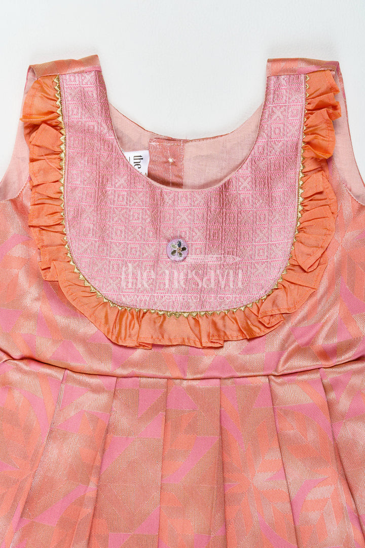The Nesavu Girls Kanchi Silk Frock Traditional Silk Frock in Peach for Festive Gatherings Nesavu Nesavu Traditional Silk Frock In Peach For Festive Gatherings