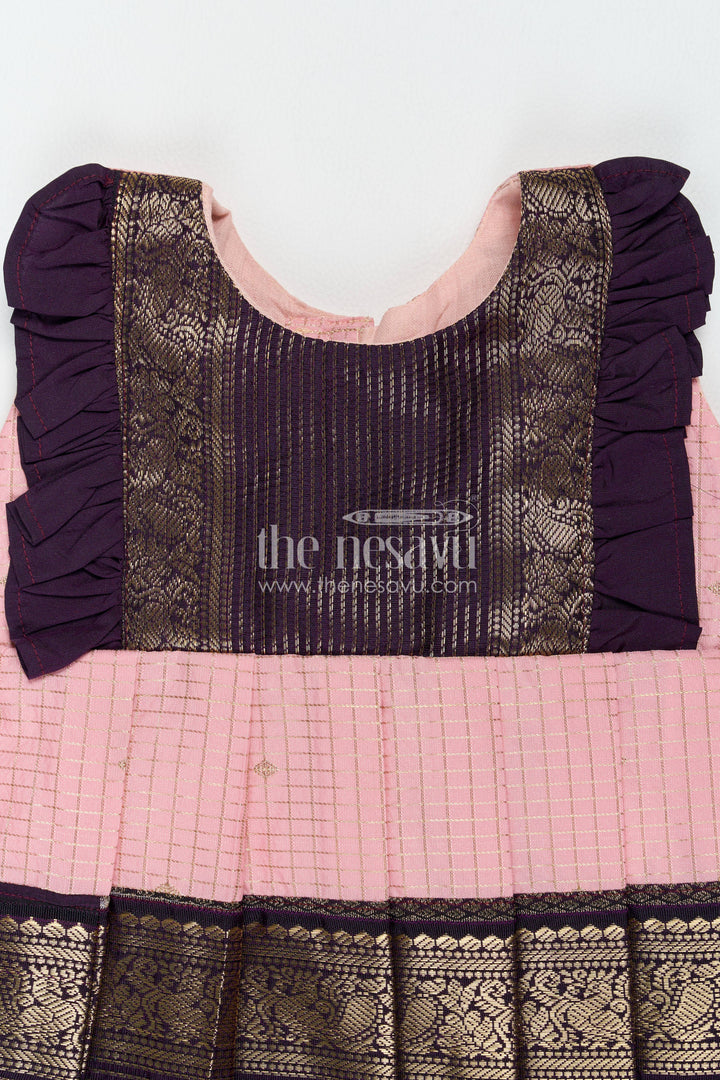 The Nesavu Girls Kanchi Silk Frock Traditional Silk Frock in Pink for Celebrations and Photos Nesavu Nesavu Traditional Silk Frock In Pink For Celebration Styling