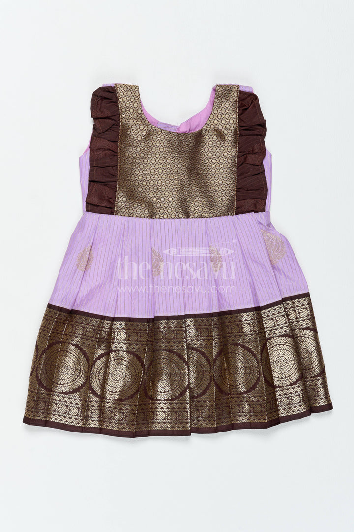 The Nesavu Girls Kanchi Silk Frock Traditional Silk Frock in Purple for Festive Gatherings Nesavu 12 (3M) / Purple / Style 1 KSF091AA-12 Nesavu Traditional Silk Frock In Purple For Festive Gatherings KSF091AA-12