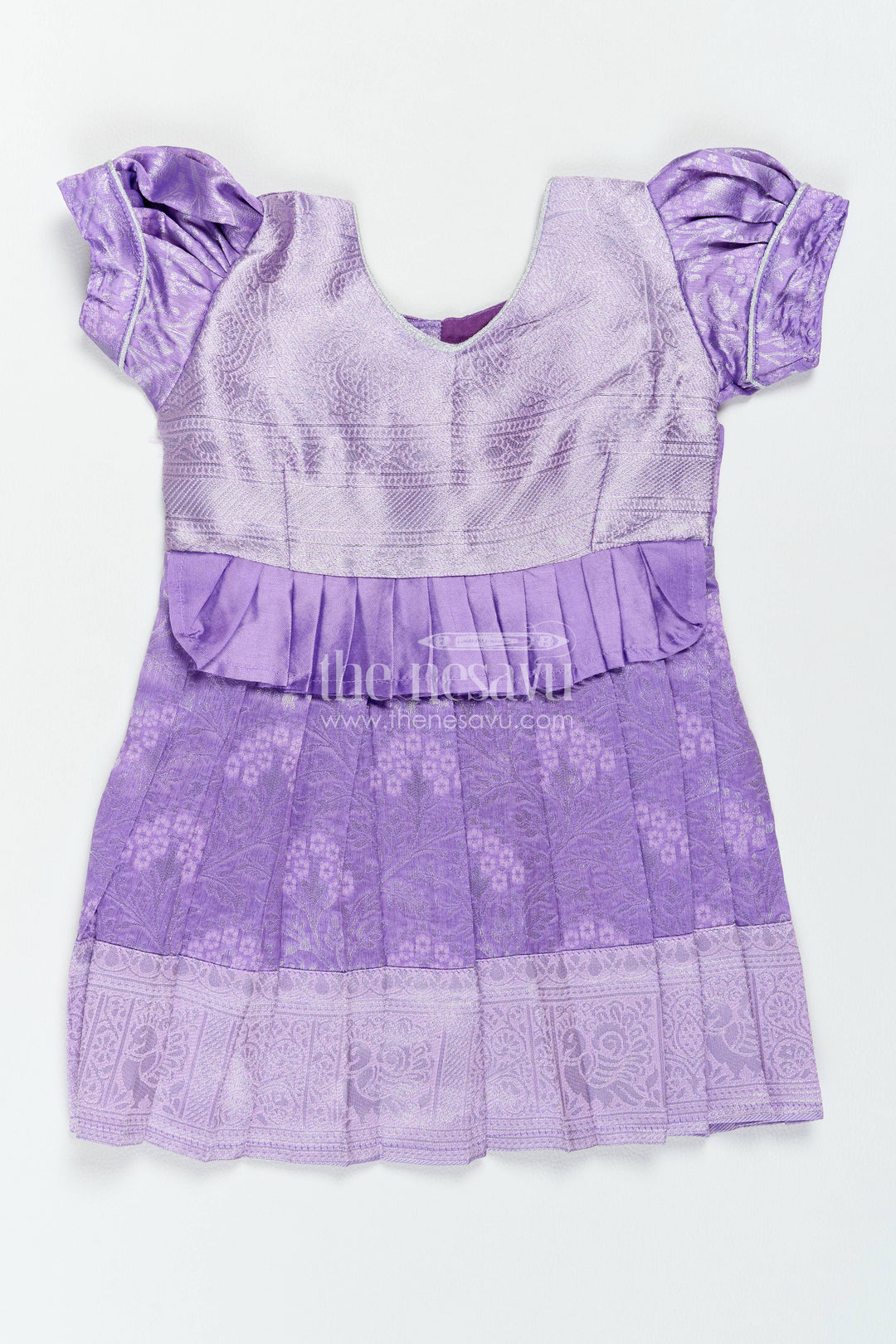 The Nesavu Girls Kanchi Silk Frock Traditional Silk Frock in Purple for Milestone Days Nesavu 14 (6M) / Purple / Style 5 KSF082AE-14 Nesavu Traditional Silk Frock In Purple For Parties And Memorable KSF082AE-14